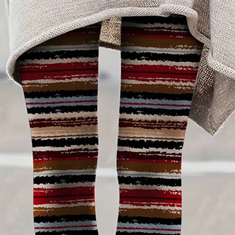 Per donna Pantaloni Leggings Streetwear Casual Lunghezza intera Vita Alta A righe Elastico in vita Stampato Traspirabilità Confortevole Elasticizzato Vacanza Streetwear Abbigliamento quotidiano Rosso del 2025 a $17.99 –P2