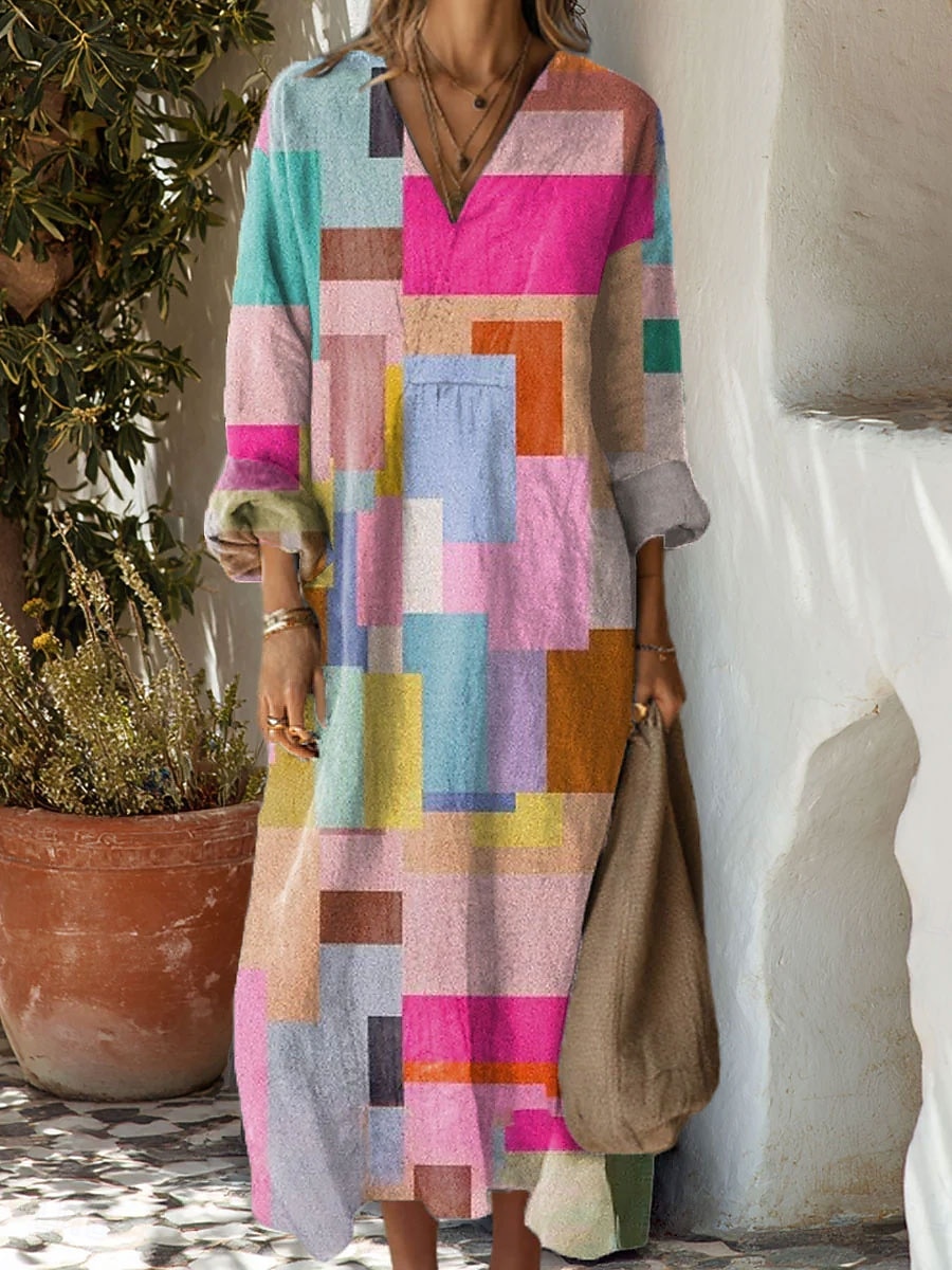 Femmes Robe Midi Robe Décontractée Robe d'Été Robe trapèze Vacances Occasionnel Boho Soirée Fête Plage Coupe Ample Graphique Géométrique manche longue Col en V Rose Claire Bleu Orange Été Printemps de 2025 ? $35.99 –P2