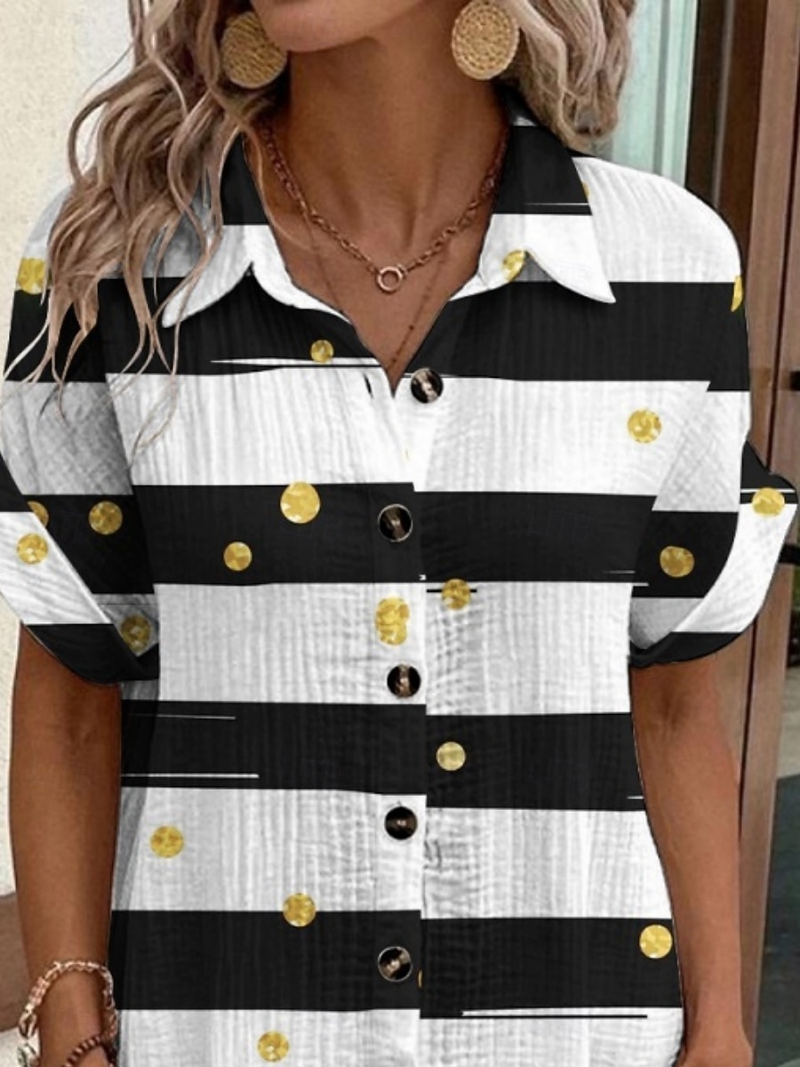 Femmes Mini Robe Robe Chemise Robe Décontractée Robe Imprimée Mode Moderne Quotidien Plage Week-end Coupe régulière Rayé Manche Courte Col de chemise Blanche Été Printemps Automne de 2025 ? $35.99 –P2