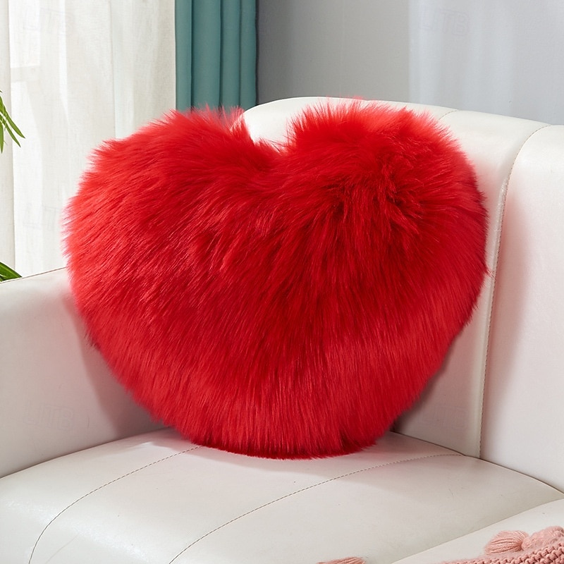 Valentine's Day Wine Red and Gray Heart-Shaped Pillow, Faux Fox Fur Decorative Cushion, Soft Fluffy Throw Pillow for Sofa, Chair, Bed, Living Room, Plush Home Decor Accent 2026 - $20.99 –P24