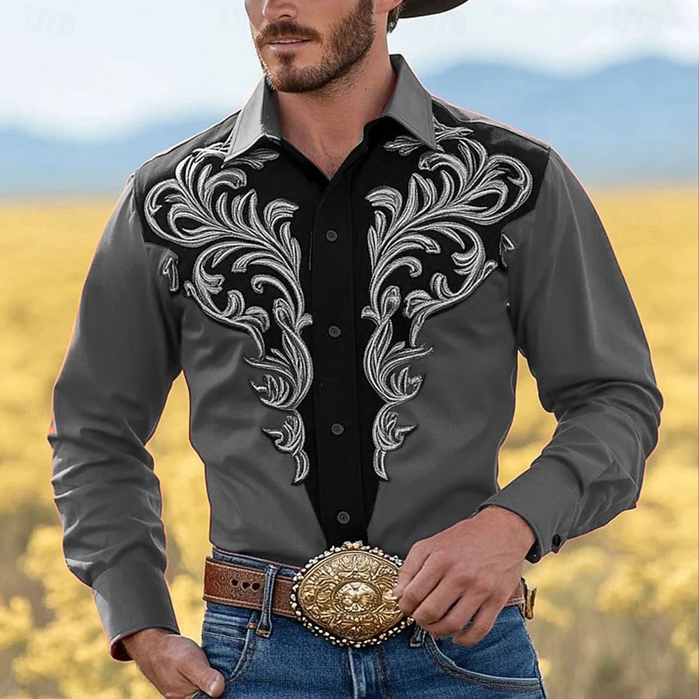 Per uomo Stampa Floreale Fiori Camicia Camicia Western Camicia da cowboy Manica Lunga Vintage Retrò All'aperto Vacanza Primavera Autunno Collo ripiegato Stampa 3D Camicia tipo lino Rosso Arancione del 2026 a $27.99 –P4