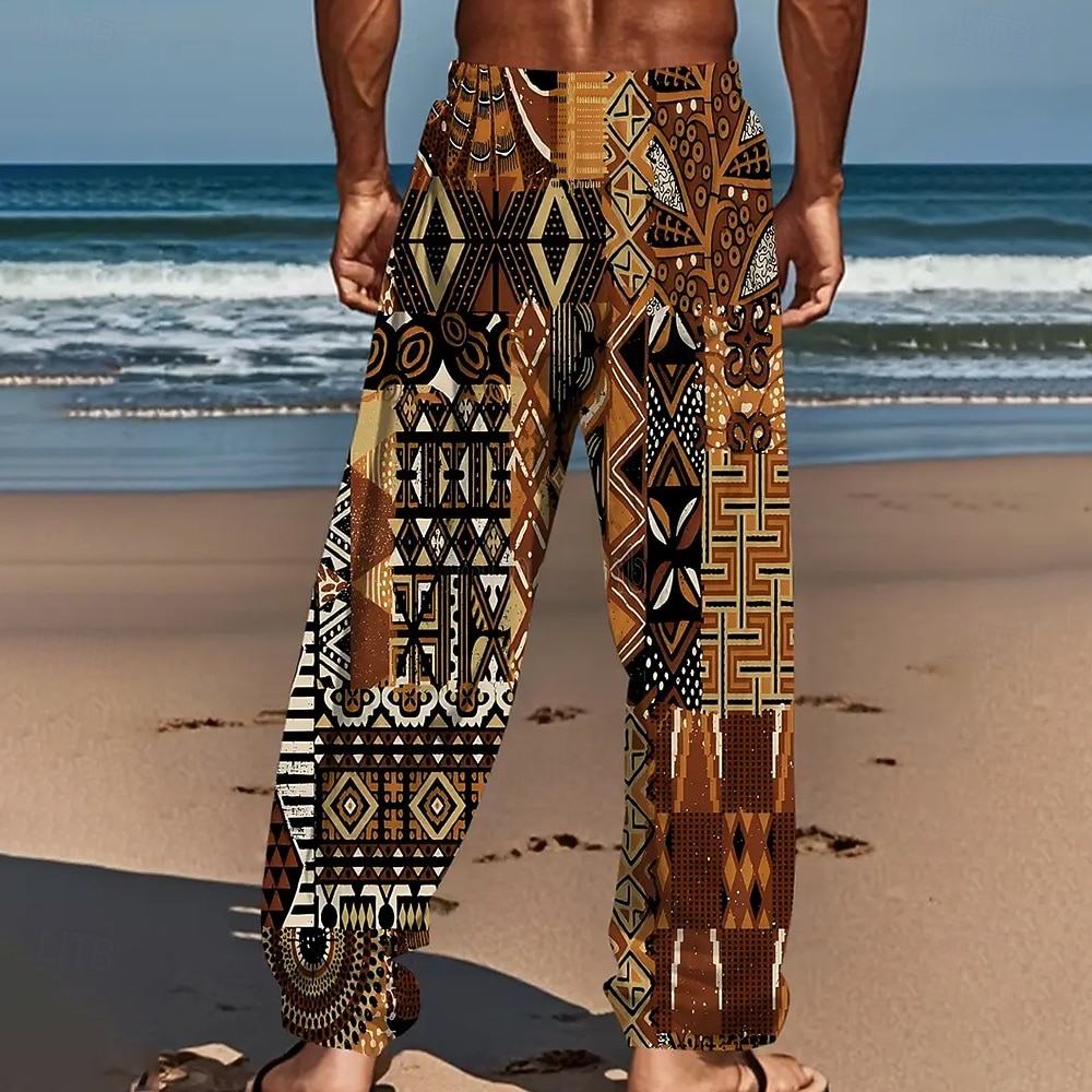 Per uomo Geometrico Etico / africano Pantaloni Pantaloni casual Pantaloni Larghi Misura del girovita medio Vintage Retrò All'aperto Vacanza Coulisse elastica in vita Pantaloni tipo lino con tasche del 2026 a $27.99 –P2