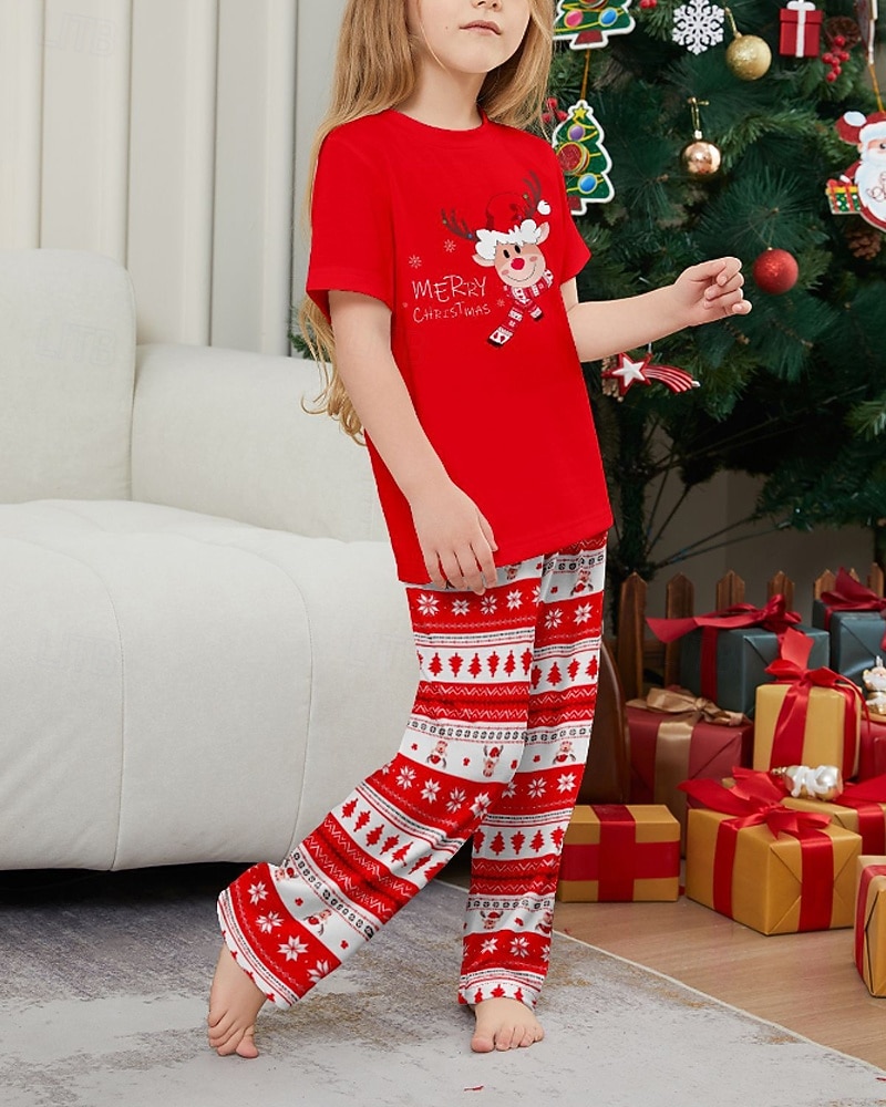 Family Pajamas Christmas Pattern Home Print Red Short Sleeve Active Matching Outfits 2025 - $19.49 –P7