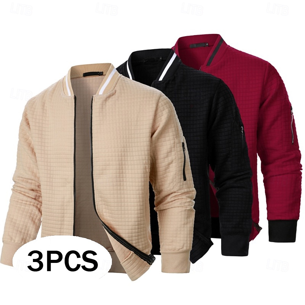 Bărbați Hanorca Hanorac Waffle Hanorac cu fermoar complet Kaki+Negru+Vin Albastru marin + Gri închis + Verde militar Negru+Kaki+Albastru marin Guler în picioare Simplu Texturat Sporturi & Exterior 2025 - $39.99 –P1