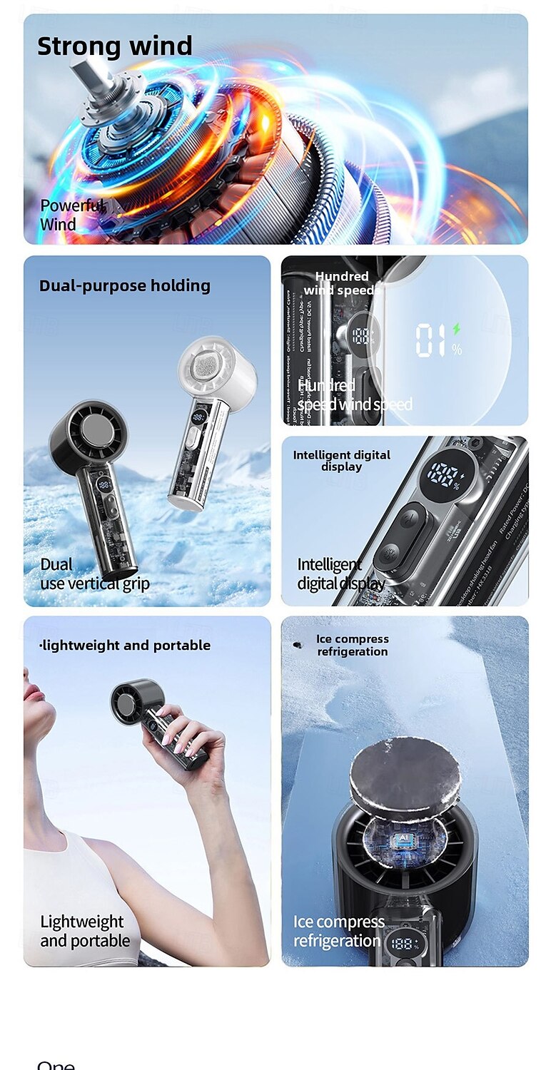 Bærbar håndholdt vifte - 100-trinns turbokjølende USB-oppladbar mini-personlig vifte for reisecamping &utendørs bruk 2025 - $19.99 –P2