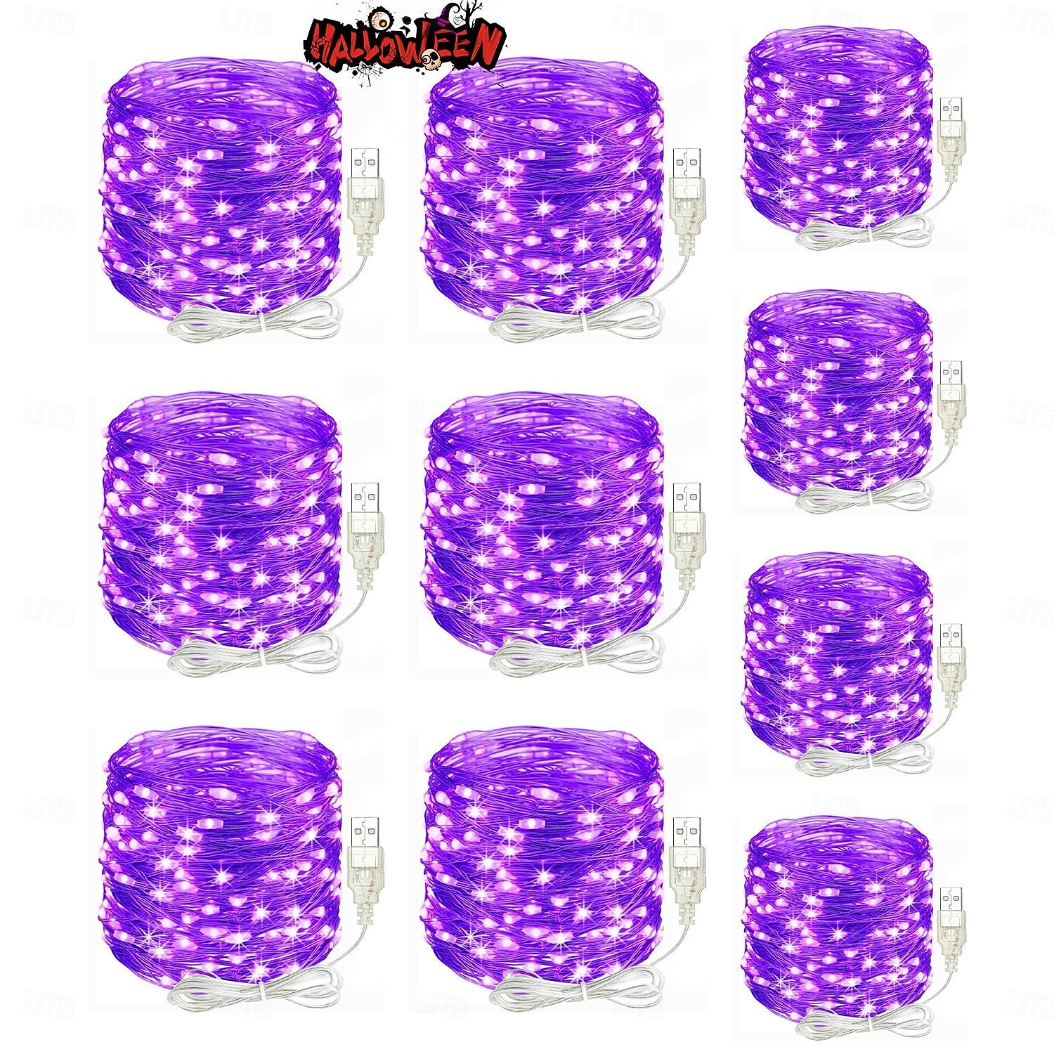10 db 5 m/16,4 láb 50 led sugár tündérfényfüzér halloween karácsony Valentin nap újév esküvői party fesztivál beltéri és kültéri dekoráció rézdrótos fények usb tápegység ip44 vízálló 2025 - $20.99 –P11