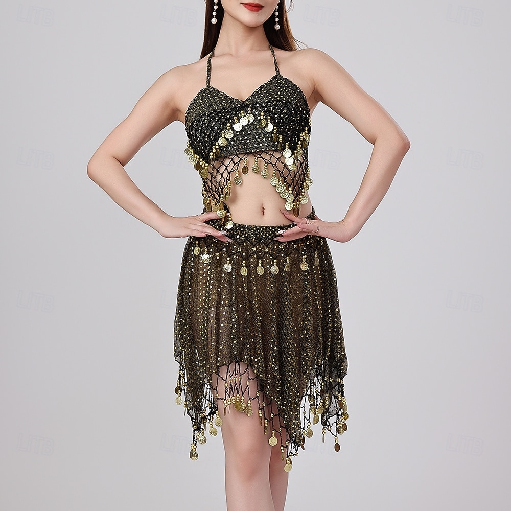 Danse du Ventre Jupes Jeton en cuivre Couleur unie Épissage Femmes Performance Entraînement Sans manches Haut Polyester de 2025 ? $37.99 –P7