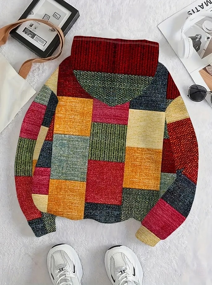 Damen Kapuzenpullover Druck Grafik Geometrisch Warm Vintage Mode Langarm Mit Kapuze Normale Oberteile Straße Alltagskleidung Ferien Orange Leicht Blau Herbst Winter 2026 - $28.99 –P3