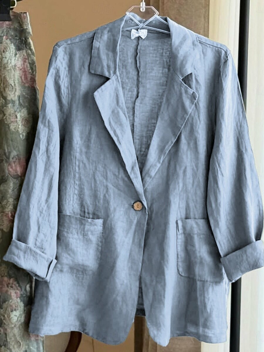 Femmes Blazer Confortable Respirant Avec Poches Boutons Mode Style OL Uni Extérieur Occasionnel Quotidien Simple Boutonnage Régulier Revers Coupe régulière manche longue Vêtements d'extérieur Bleu de 2025 ? $23.99 –P13