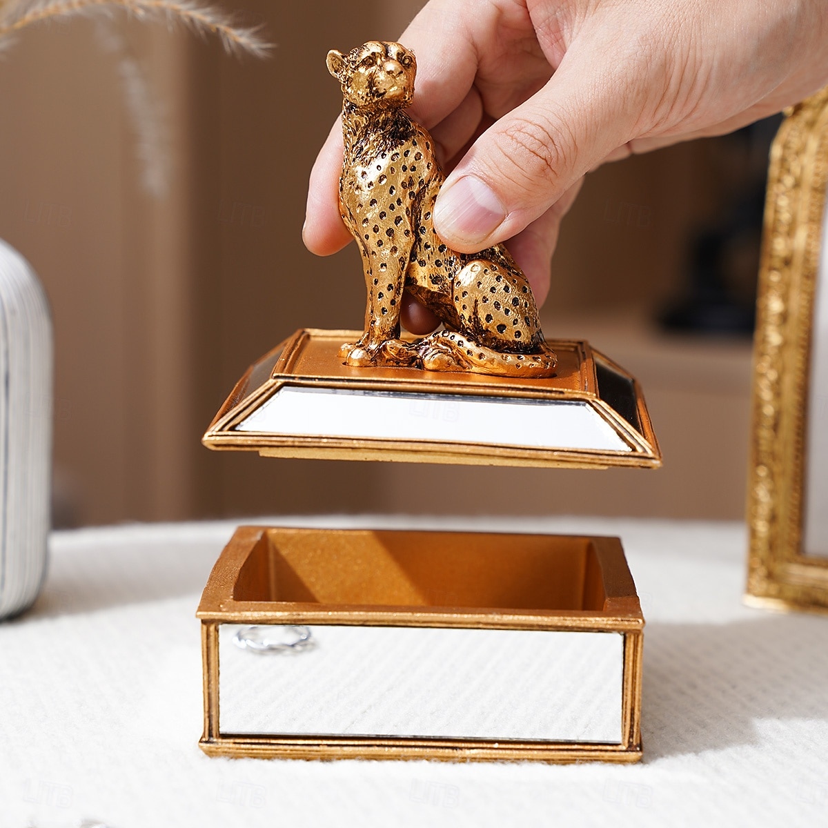 1 ks 4,1*5,5 palcový zlatý zrcadlový leopardí úložný a dekorační kus na šperky vhodný pro zdobení nehtů, šperky, ozdoby a štětce na make-up 2025 - $28.99 –P10