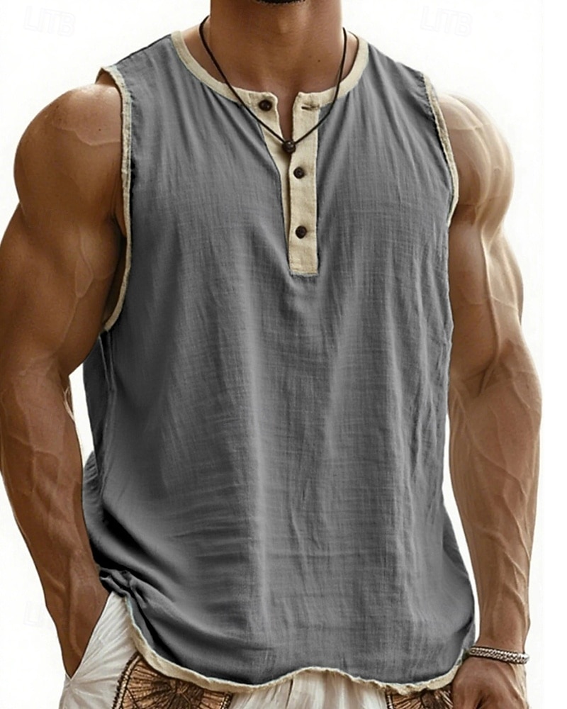Herren Tank Top Weste Unterhemd Ärmelloses Shirt Ärmellos Henley Sommer Einfach Mode Designer Basic Knöpfe Urlaub Straße Ausgehen Schwarz Rosa Marineblau Top T-Shirt für Herren 2025 - $17.99 –P6