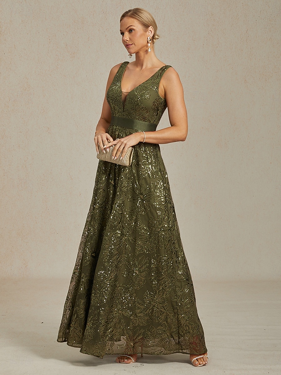 Damen Maxikleid A Linie Kleid Rückenfreies Kleid Elegant Party Geburtstag Einfarbig Ärmellos V Ausschnitt Olive Sommer Frühling 2025 - $169.99 –P5