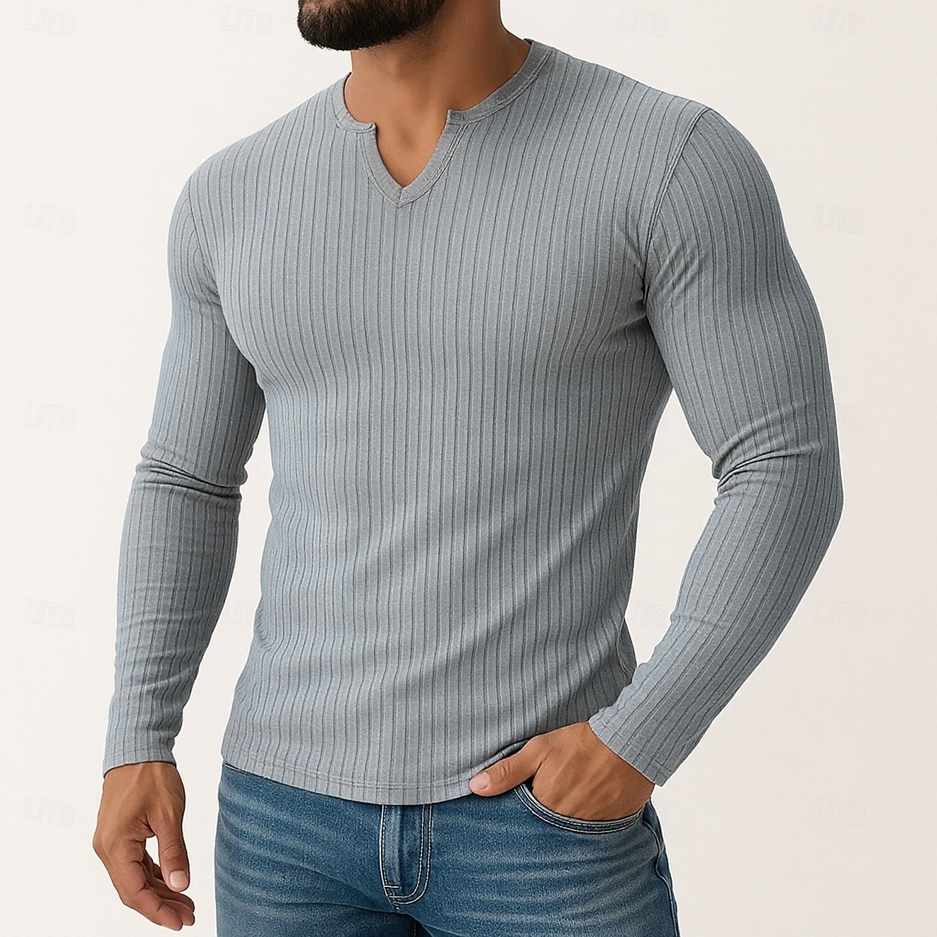 Homens Camiseta Camiseta de malha canelada T-shirt Camisa de manga longa Manga Longa Decote V Verão Todas as Estações Tecido Pit Strip Moda Designer Básico Tricôt Puro Férias Rua Casual Preto Branco de 2025 por $16.49 –P6