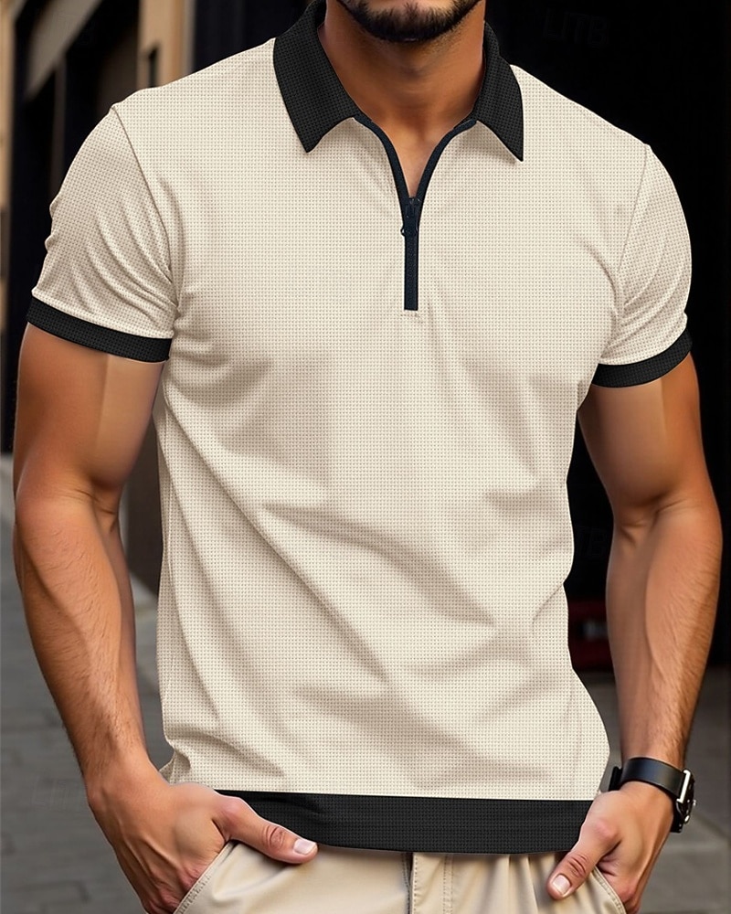 Hombre Camisetas polo Polo con media cremallera Ropa Cotidiana Cita Cremallera de un cuarto Manga Corta Moda Básico Bloque de color Retazos Cremallera Verano Ajuste regular Negro Blanco Azul Real 2026 - $17.99 –P2