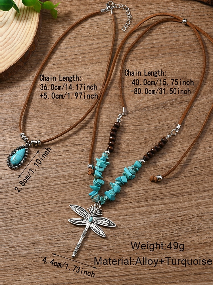2026年 女性用重ね付けトンボターコイズネックレス - フェスティバル、カジュアルウェア、ギフトに最適なボヘミアンペンダントジュエリーセット  コレクション – $9.99 –P5