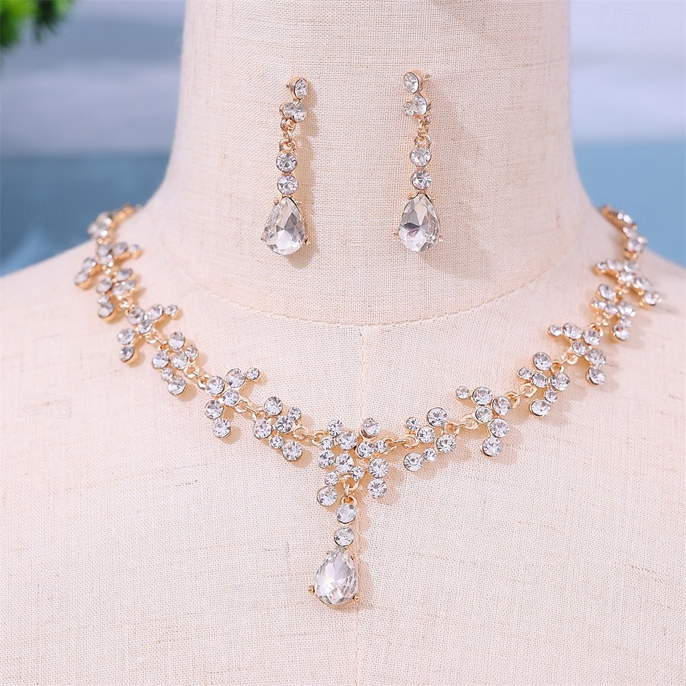 2026年 ジュエリーセット 2 グリーン ラインストーン 合金 1×ネックレス イヤリング 女性用 エレガント ヴィンテージ ファッション ビンテージ クラシック ジュエリーセット 用途 結婚式 パーティー バレンタイン  コレクション – $16.49 –P6