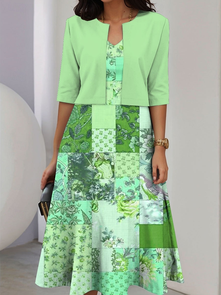 Femmes Robe Ensemble Robe trapèze Robe Midi Élégant Occasionnel Fleuri Graphique Patchwork Imprimé Robe Midi Demi Manches Col ras du cou Vacances Date Rose Claire Bleu Violet Été Printemps Coupe de 2025 ? $36.99 –P4