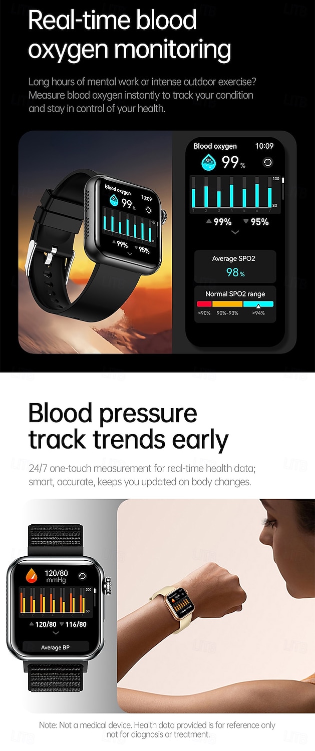 iMosi TK50 Relógio inteligente 1.72 polegada Relógio inteligente Bluetooth Monitoramento de temperatura Podômetro Aviso de Chamada Compatível com Android iOS Feminino Masculino Chamadas com Mão Livre de 2025 por $48.99 –P7