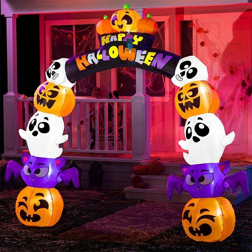 1 ks 2,5 m/8 stop halloweenská dýně, duch, svítící nafukovací vzduchový model, oblouky, dveře do dvora, vstupní dveře, verandy, trávník, párty, halloweenská atmosféra, dekorativní světla, zástrčka 2025 - $95.99 –P4