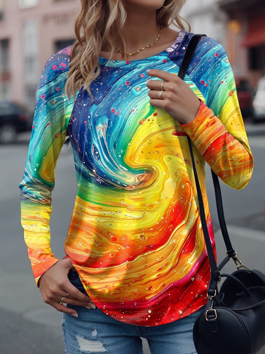 Damskie Podkoszulek Nadruk Graficzny Geometryczny Zabytkowe Elegancki Codzienny Długi rękaw Półgolf Zwykłe topy Codzienny Weekend Żółty Czerwony Fioletowy Zielony Wiosna Jesień Zima 2026 - $24.99 –P1