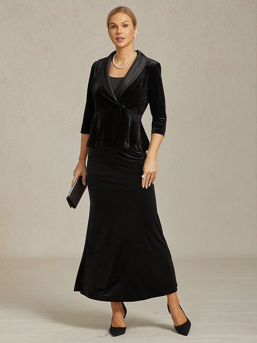 Femmes Hauts Élégants Hauts de soirée Couleur Unie Élégant ancien Manche 3/4 Col en V Hauts Réguliers Noir Hiver de 2025 ? $79.99 –P6