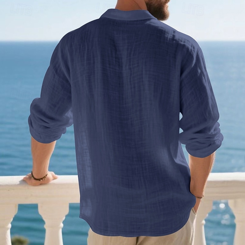 Herre Linskjorte Golf skjorte Arbeid Avslappet Knaphul Langermet Grunnleggende Moderne عادي Knapper Vår Høst Normal Svart Hvit Navyblå Kakifarget Militærgrønn Lyseblå Linskjorte 2025 - $20.99 –P11