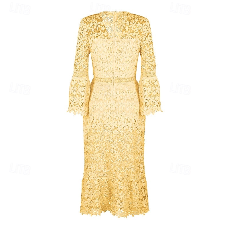 Damen Langes Kleid Maxikleid Spitzenkleid Freizeitkleid Sommerkleid Mode Modern Täglich Strand Wochenende Normale Passform Einfach Langarm V Ausschnitt Weiß Gelb Rosa Blau Sommer Frühling 2025 - $34.99 –P18