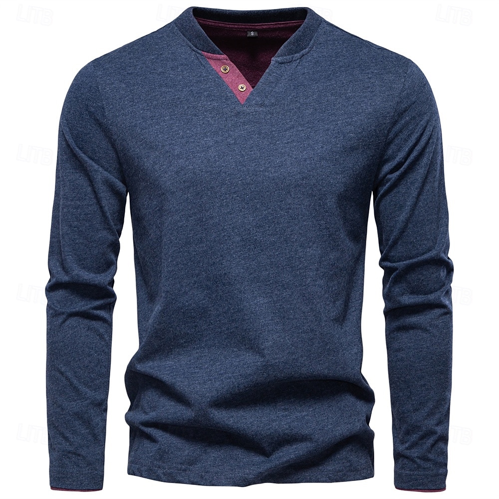 Herren Baumwollhemd Langarm Einfach Cool Täglich Lässig Farbblock Knöpfe Henley Schule Training Outdoor Ganzjahres Grau gefärbt Dunkelmarine Kaki Henley T-Shirt 2025 - $25.99 –P1