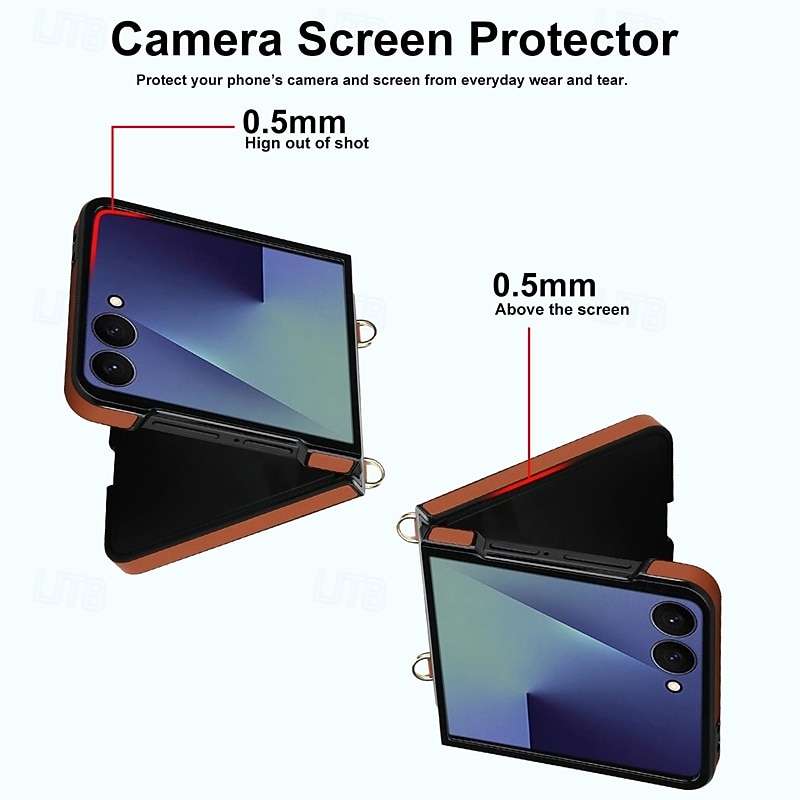 2025年 電話 ケース 用途 サムスンのギャラクシー Zフリップ7 Zフリップ6 Z Flip 5 Z Flip 4 バックカバー ストラップ付き 耐衝撃 レトロ風 TPU PUレザー コレクション – $22.99 –P3