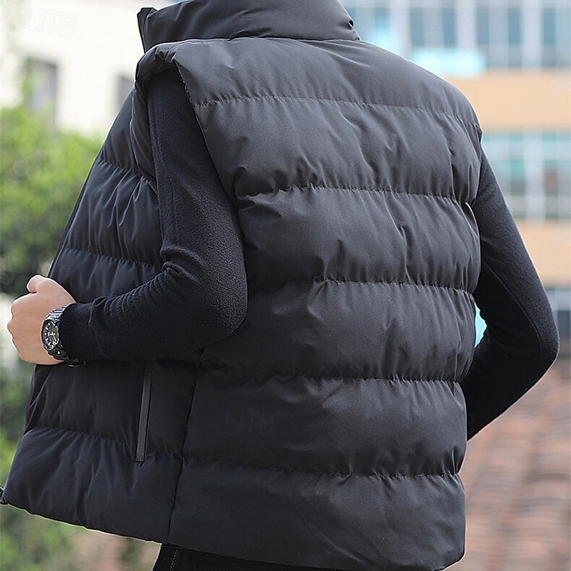 Herren Steppweste Weste Gilet Urlaub Täglich Date Mode Lässig Winter Tasche Polyester Warm Bequem Einfarbig Reisverschluss Stehkragen Normale Passform Schwarz Rote Blau Grau Weste 2025 - $19.49 –P13