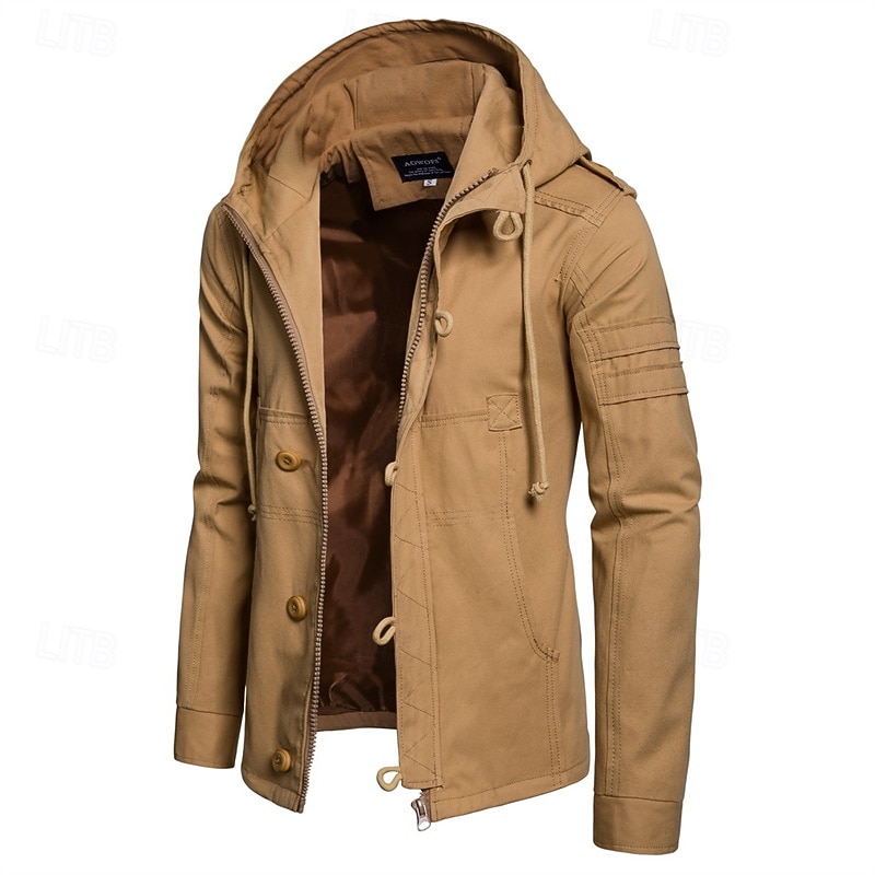 Per uomo Cappotto da marinaio Trench Vacanza Quotidiano Autunno Inverno Misto Cotone Calore Termico Capispalla Abbigliamento Moda Classico Semplice Tasca Con Cappuccio Cerniera del 2025 a $61.99 –P1