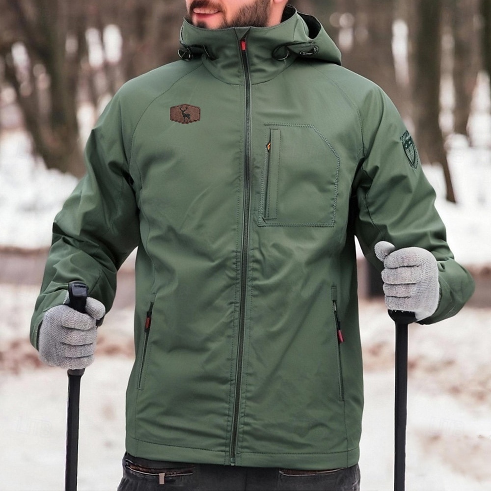Herre Reinsdyr Jakke Regnfrakke Skalljakke Vanntett Lettvekt Fritid Sport & Utendørs Camping & Vandring Broderi Sidelommer Glidelås foran Høst Vinter Med hette Langermet Grønn 2025 - $44.99 –P1