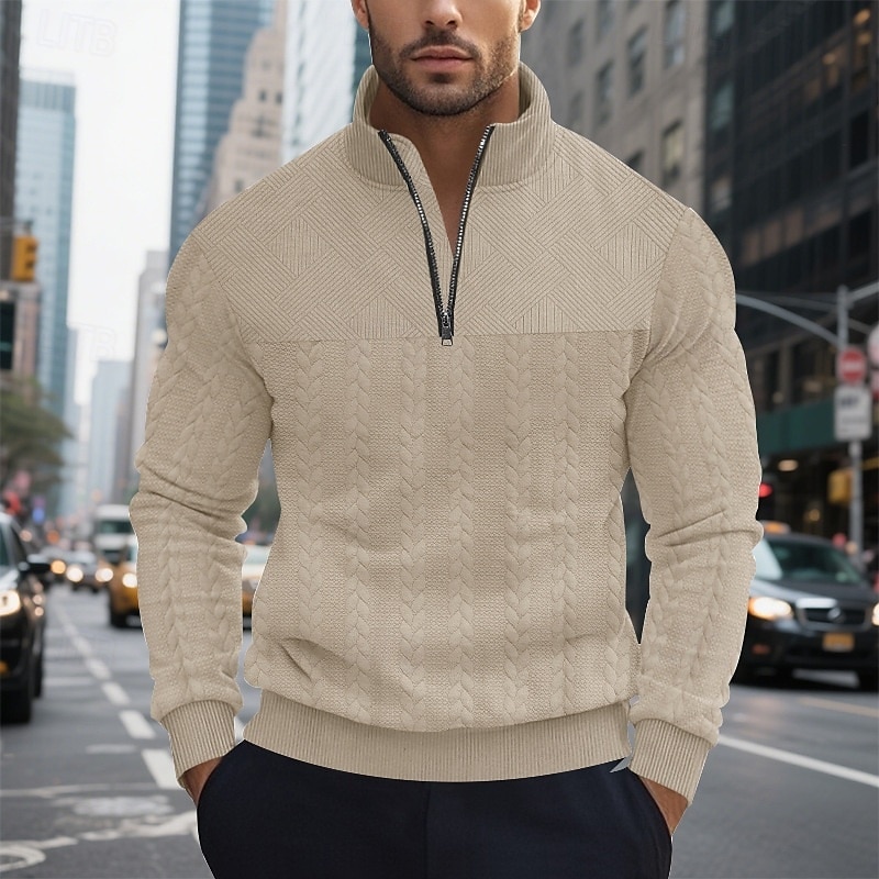 Per uomo Maglia Felpa con cappuccio e zip Felpa con cappuccio Maglione Felpa con zip corta Nero Bianco Blu marino Cachi Grigio Colletto Mao Semplice Patchwork Testurizzato Sport & Outdoor Casuale del 2025 a $27.99 –P5