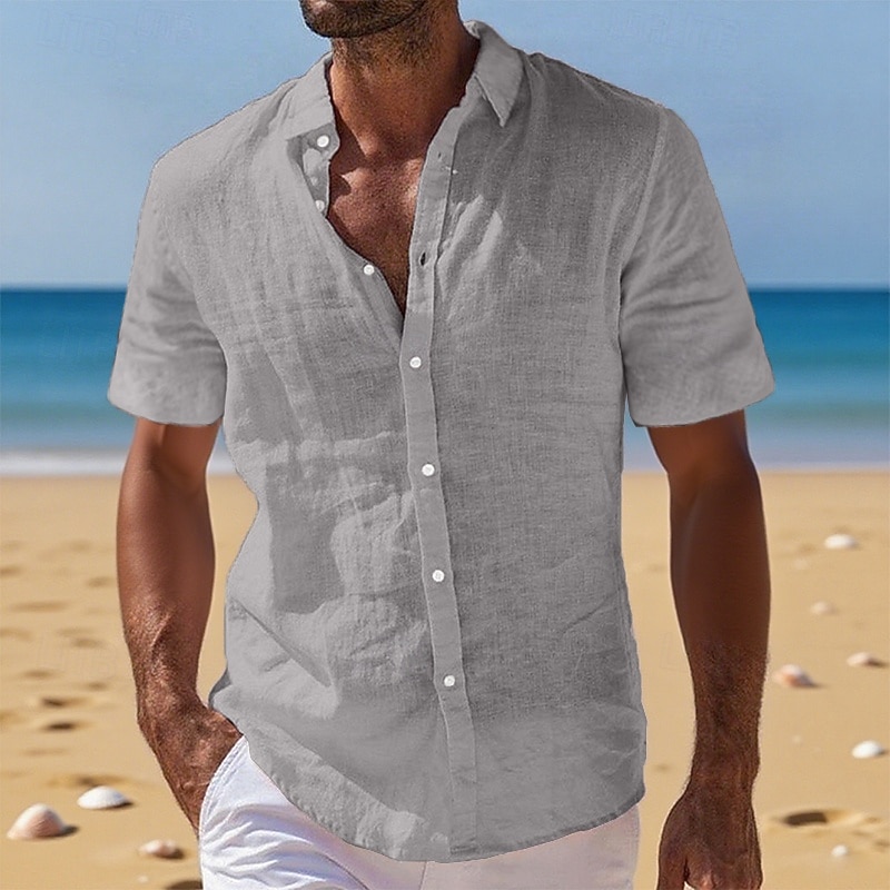 Per uomo Camicia di lino Camicia Estiva Abbigliamento da spiaggia Camicia con Bottoni Semplice Vacanza Crociera Nero Bianco Verde chiaro Rosa Manica Corta Collo ripiegato Estate Abbigliamento del 2025 a $20.99 –P8