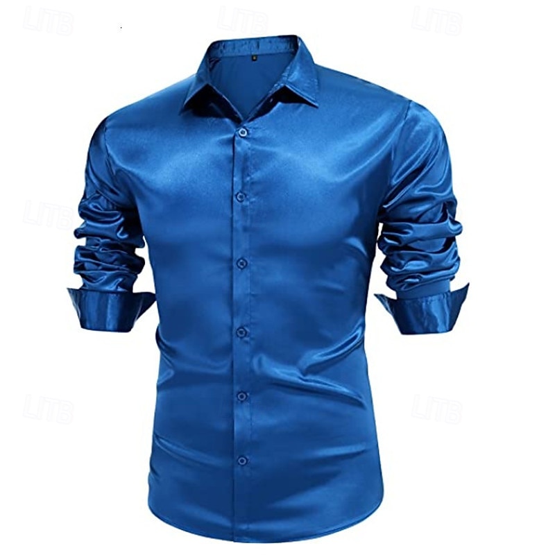 Per uomo Camicia Come la seta Camicia in raso Camicia elegante Camicia casual Camicia con Bottoni Semplice Matrimonio Doccia Nero Bianco Rosso Blu reale Manica Lunga Bavero Primavera & Autunno Tutte del 2025 a $23.99 –P10