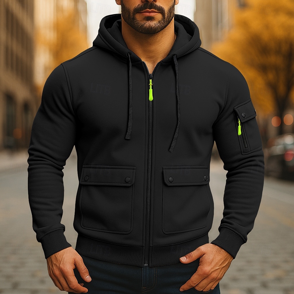 Per uomo Felpa con cappuccio Felpa con cappuccio a zip intera Felpa con cappuccio in pile Felpa con cappuccio tattica Nero Verde militare Blu marino Cachi Grigio chiaro Con Cappuccio Semplice Cerniera del 2025 a $23.99 –P5
