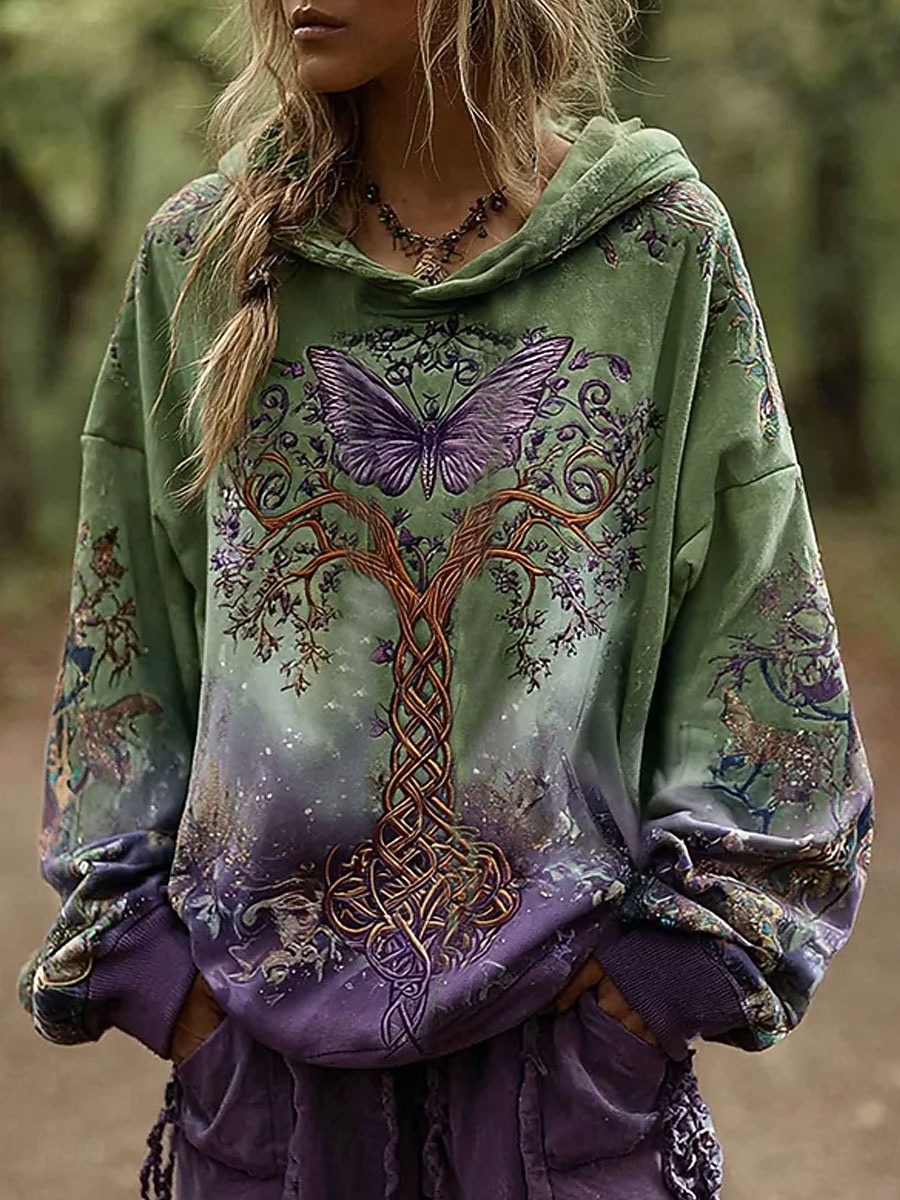 Damen 3D-Druck Vintage Boho Hoodie Patchwork Hoodie Sweatshirt Floral Pullover Sweatshirt Schmetterling Lässig Langarm Kapuzenpullover Party Abendgarderobe Street Alltagsbekleidung Grün Frühling 2026 - $35.99 –P1