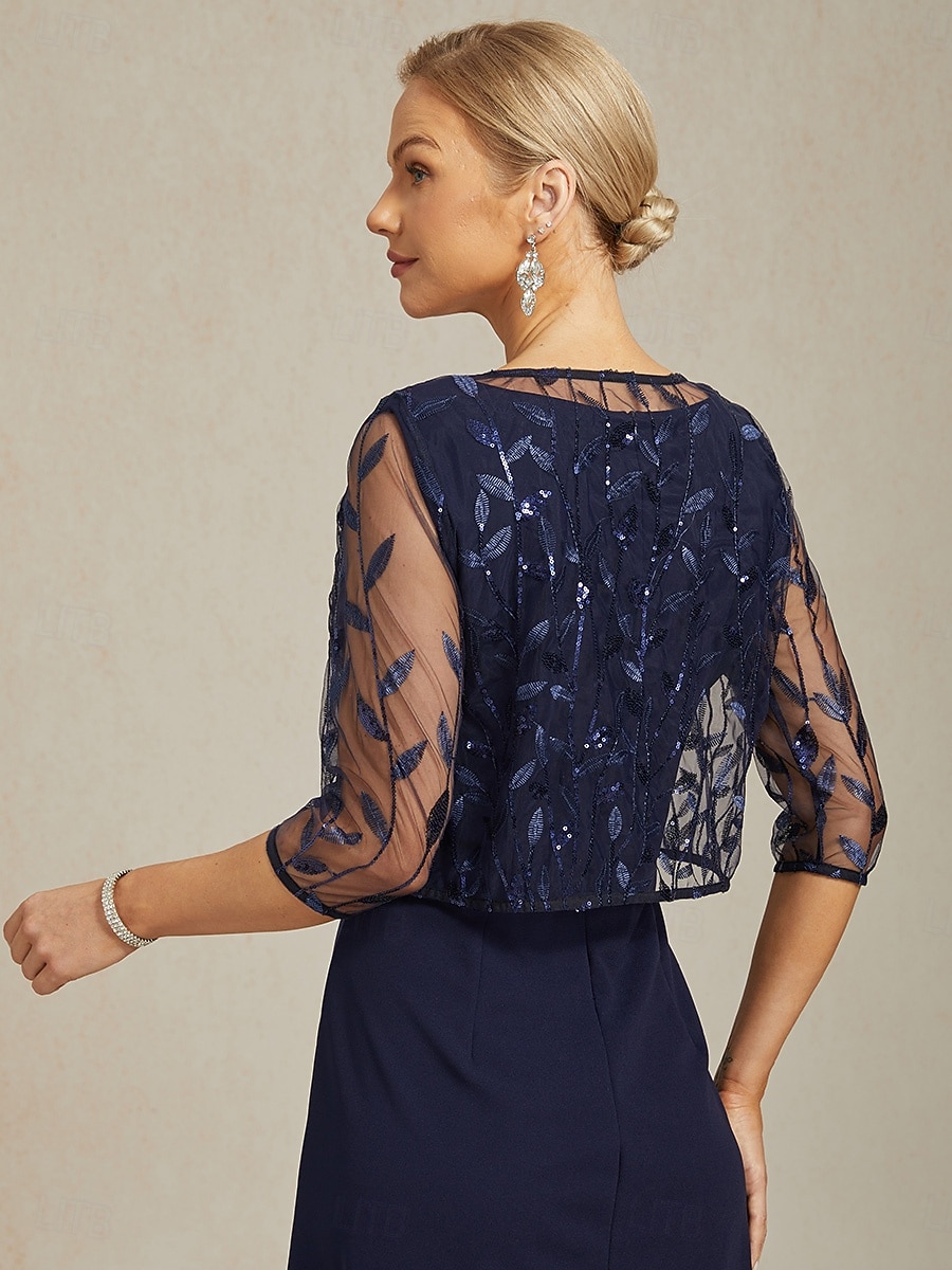 Damskie Marynarka Kurtka Lekki Koronka Haft Cekiny Elegancja Kwiaty Formalny Rocznica Impreza Gość weselny Otwarty przód Krótkie Wycięcie pod szyją Regularny Rękaw 3/4 Odzież wierzchnia Granatowy 2025 - $49.99 –P3