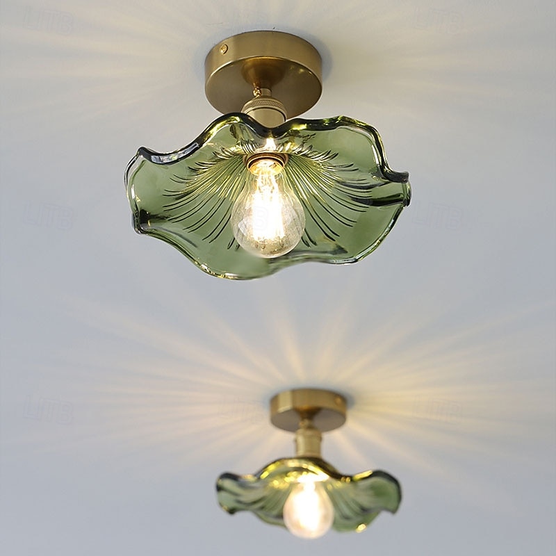 Simple Lotus Leaf Ceiling Light for Restaurant Entryway Aisle Vintage Brass Glass Led Hanging Lamps 2025 - $60.99 –P8