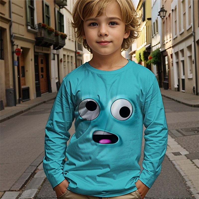 Maglietta per ragazzi con stampa 3D, divertente, a maniche lunghe, con stampa 3D, autunno inverno, basic, per bambini dai 4 ai 12 anni, girocollo, casual, per attività all'aperto, vestibilità del 2025 a $13.99 –P1