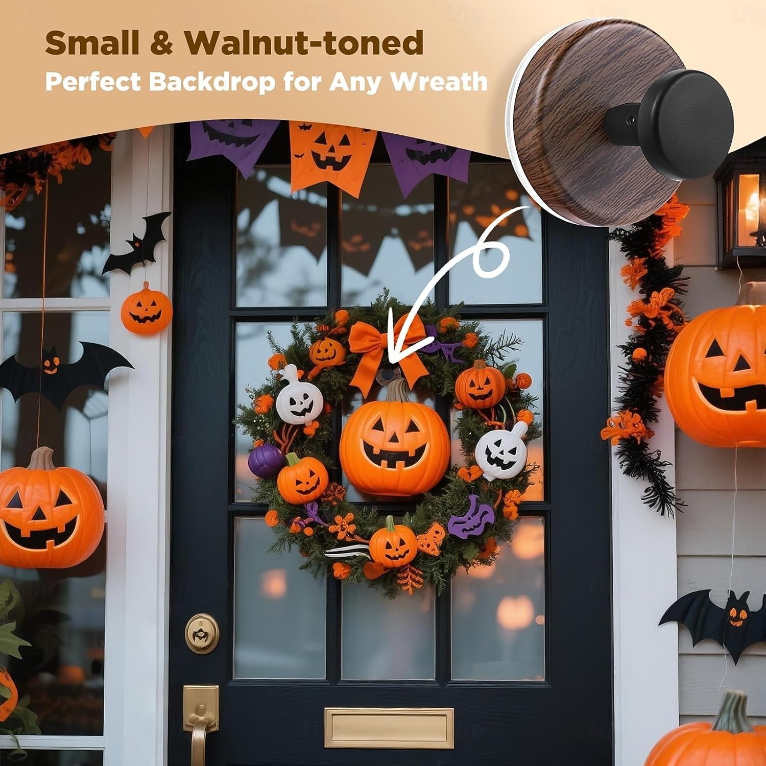 4 db-os diófa koszorú akasztó bejárati ajtóra, karácsonyi/halloweeni, erős tapadókorongos zátonykampó üvegablakra/ajtó fölé/kültérre 2025 - $9.99 –P6