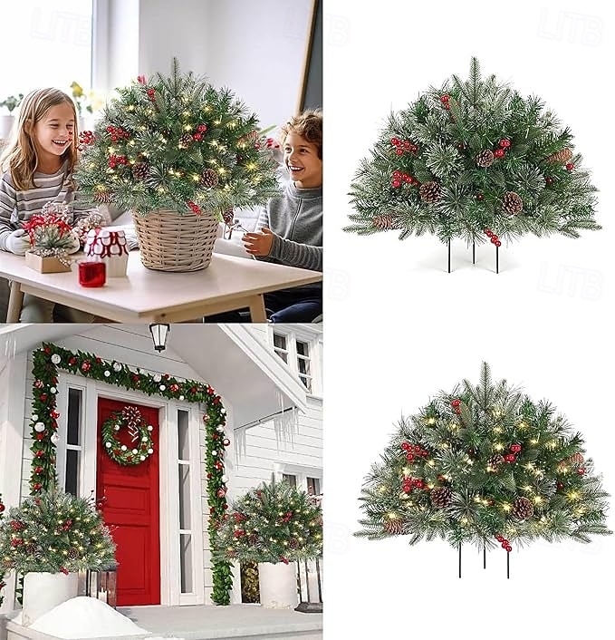 Urna de árbol de Navidad artificial preiluminada, decoración navideña para exteriores con plantas artificiales adornadas con adornos variados y luces LED blancas preinstaladas, decoración navideña con 2025 - $29.99 –P1