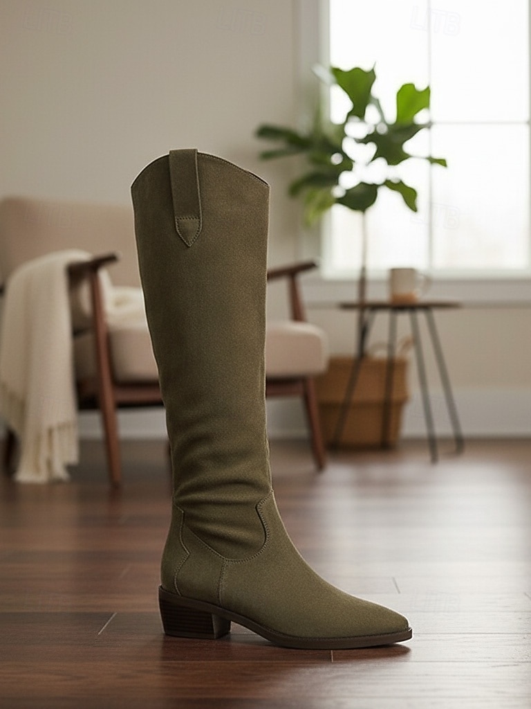 Bottes hautes en daim pour femmes, design ample à mollet large, chaussures de style bohème urbain décontracté pour femmes, chaussures de mode streetwear confortables au quotidien de 2025 ? $42.99 –P1