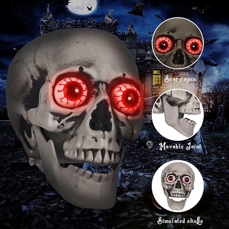 Mluvící lebky na Halloween - rozsvícená halloweenská dekorace s červenými očima a lebkami, sváteční halloweenské dekorace s červenými očima na párty 2025 - $24.99 –P9