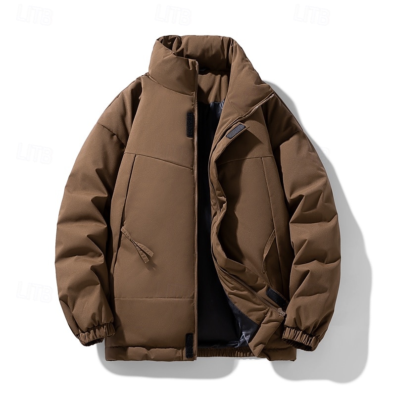 Men's Jacket Casual Jacket Outdoor Vacation Warm Zipper Pocket Fall Winter Plain Fashion Streetwear Standing Collar Regular Dark Gray Black Dark Green Khaki Dark Coffee Jacket 2026 - $60.99 –P4