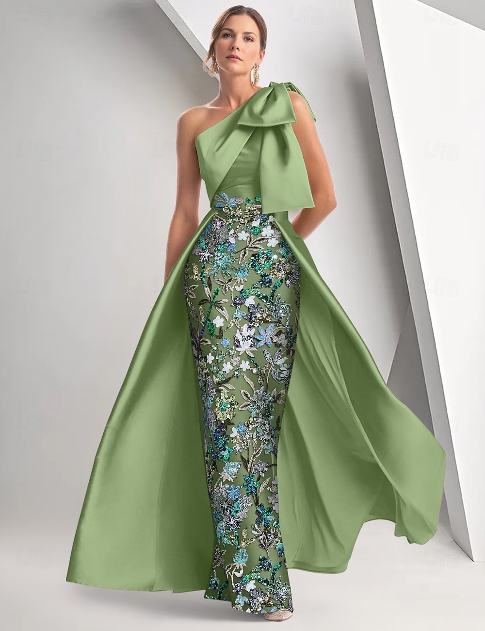 Robe de Soirée A-Line Élégante Robe Formelle Invitée de Mariage Longueur Sol Sans Manches Épaule Unique Satin avec Nœud(s) Fente Broderie de 2025 ? $164.99 –P1