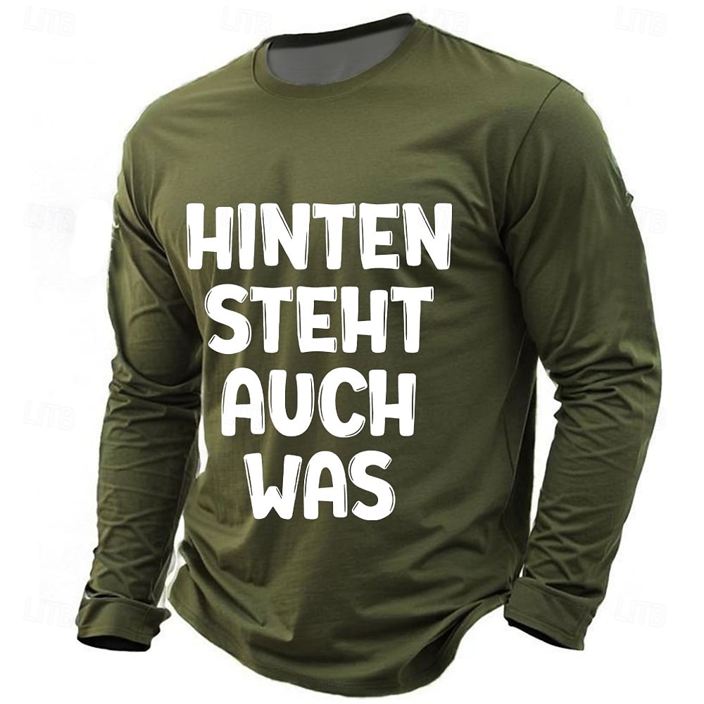 חולצת טי מצחיקה עם שרוול ארוך לגברים 'HINTEN STEHT AUCH WAS' משחק מילים גרמני עם גרפיקה 2026 - $23.99 –P5