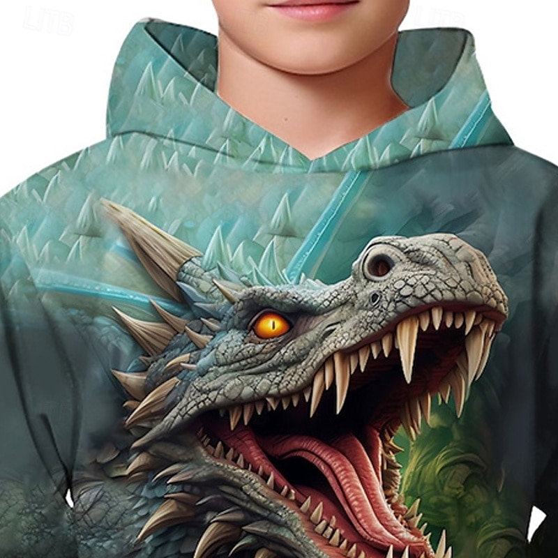 Pojkar 3D Dinosaurie Huvtröja Långärmad Vår Höst Mode Streetwear Barn 4-12 år Huva Utomhus Ledigt Dagligen Normal 2025 - $18.99 –P5
