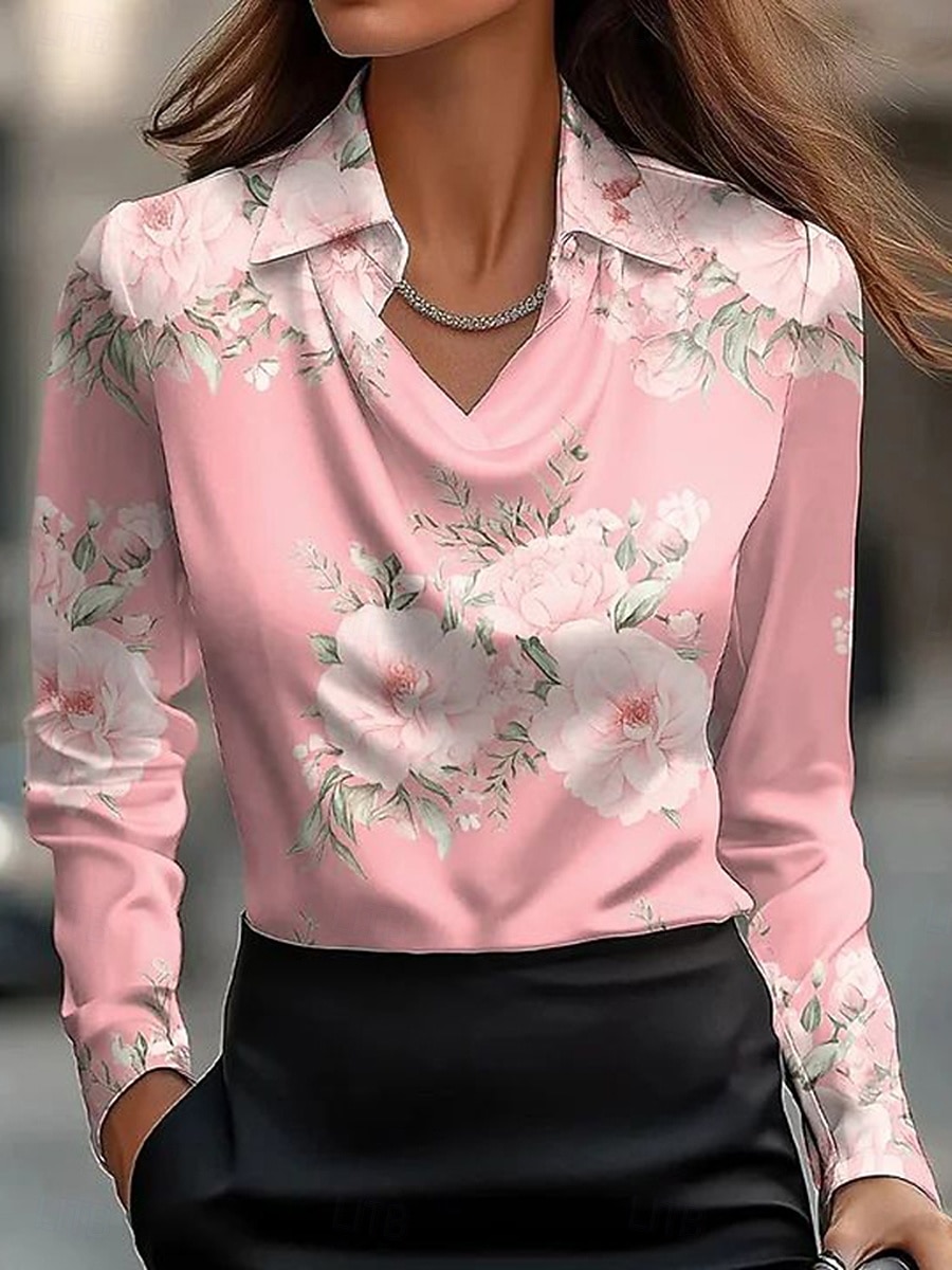 Dames Overhemd Bloemig Grafisch Elegant Stijlvol Casual Lange mouw Col Normale tops Werk Feestavondkleding Dagelijks Met ruches Gedrapeerd Geel Blozend Roze Groen Grijs Zomer Herfst 2025 - $29.99 –P1