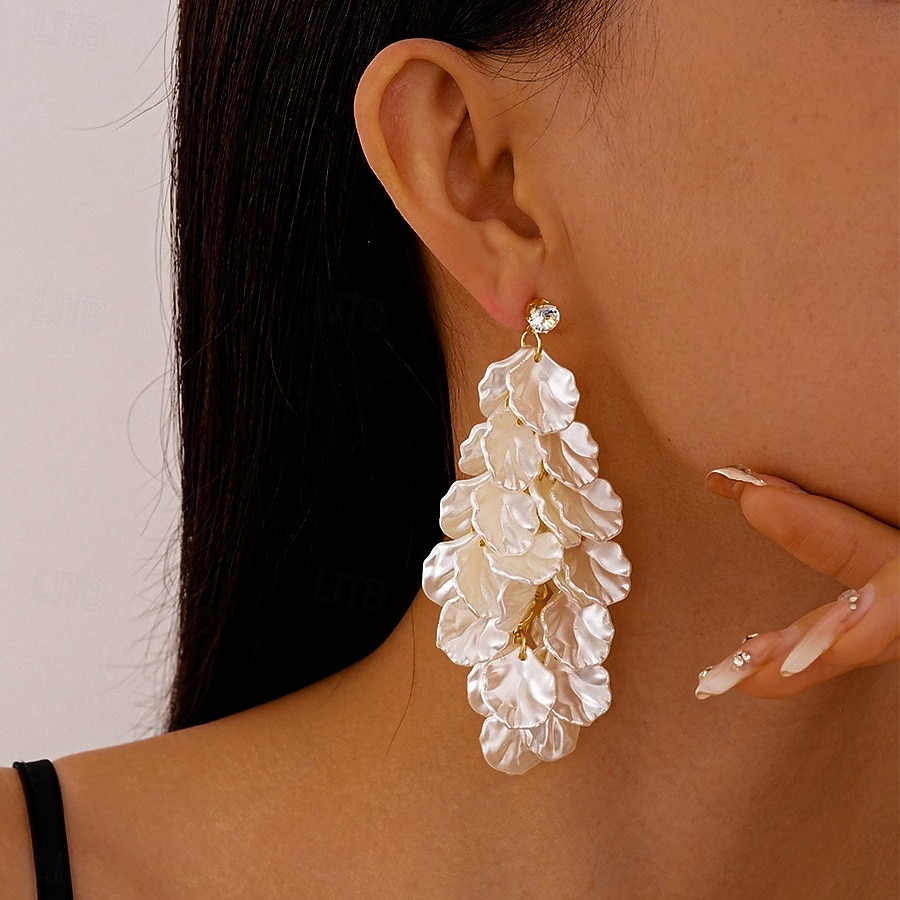 Women's Satin Petal Drop Earrings - Elegant Layered Floral Statement Earrings with Crystal Stud for Party, Wedding and Evening Outfits 2026 - BHD 4.62 –P2